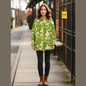 Eddie Bauer Small Green Floral Button Up Coat